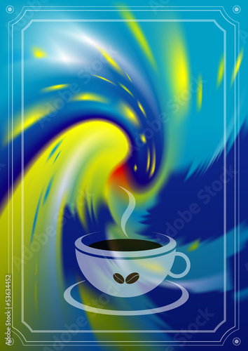 Coffee flyer. Steam coffee with painted background.