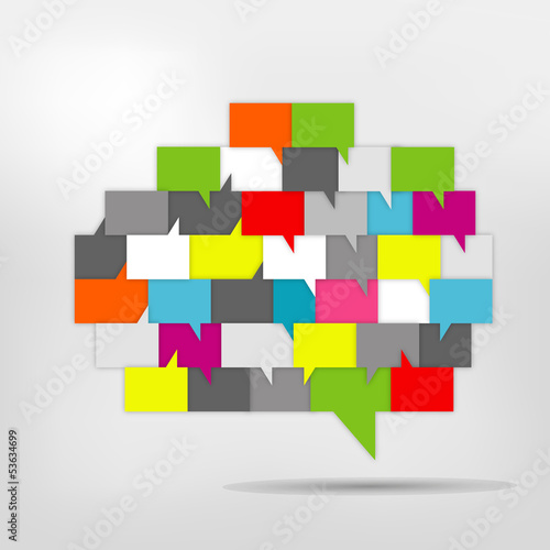 Brain with speech bubbles. Colorful speak and dialog bubbles.