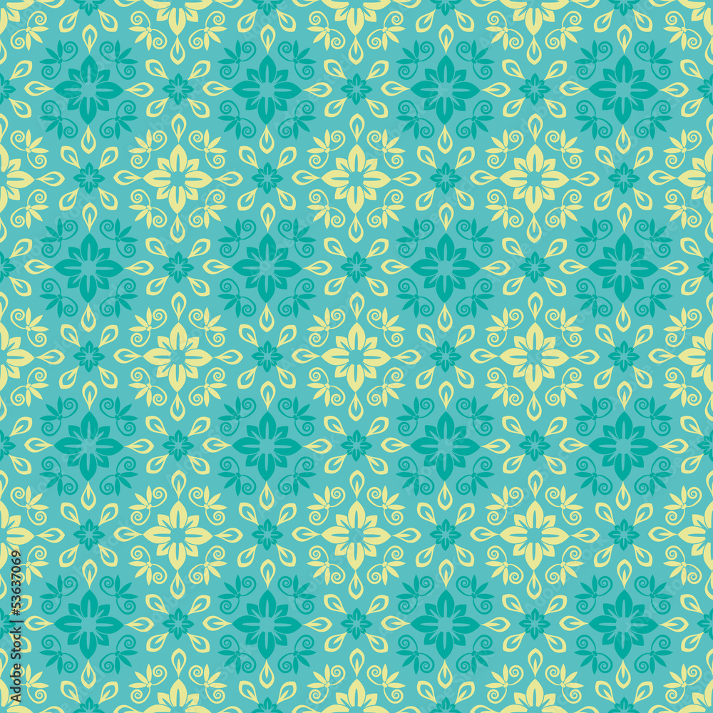 Seamless blue and yellow  floral attern