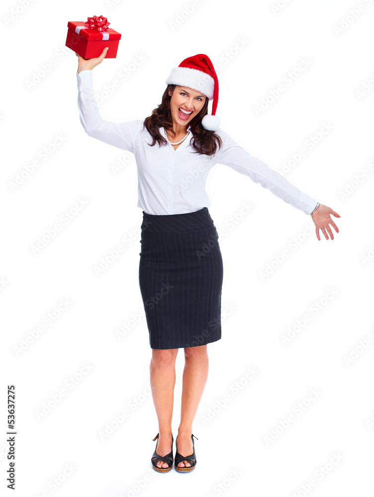 Santa helper business woman with a present. Santa helper business woman with a present.