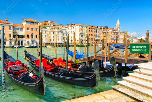 Gondolas on the Grand Canal in Venice, Italy © Mapics