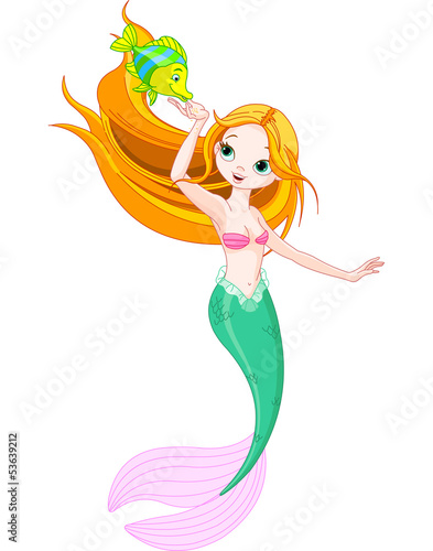 Mermaid feeding the fish