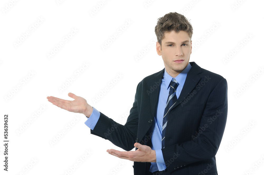 Happy business man giving presentation Happy business man giving presentation