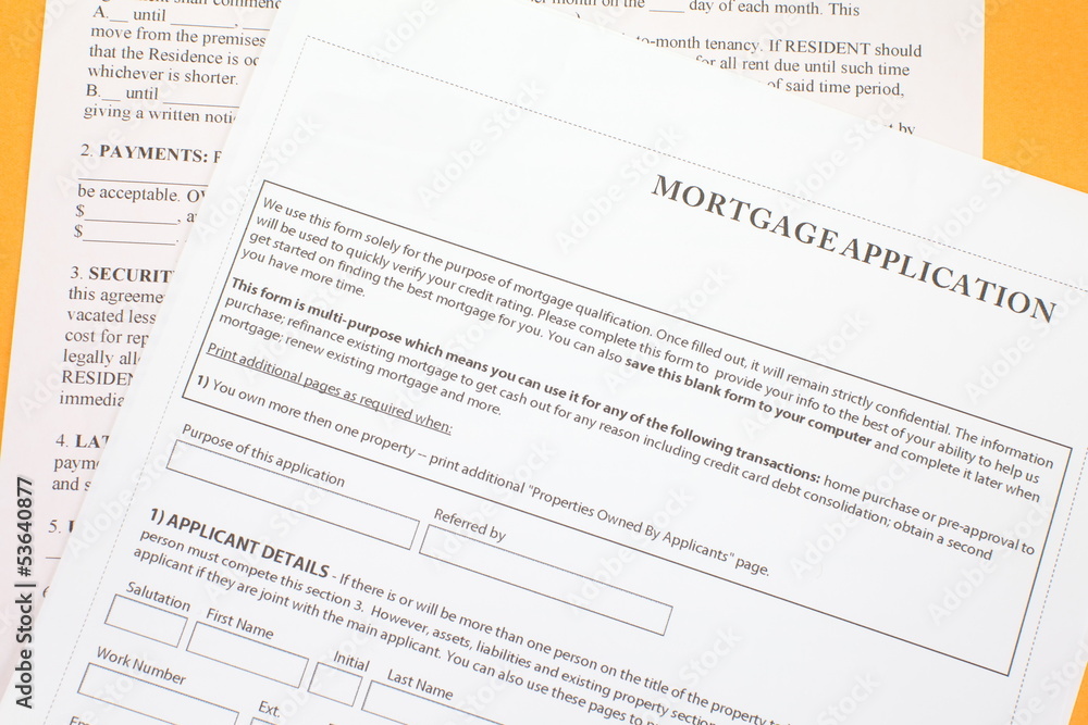 Close up of a mortgage application Close up of a mortgage application