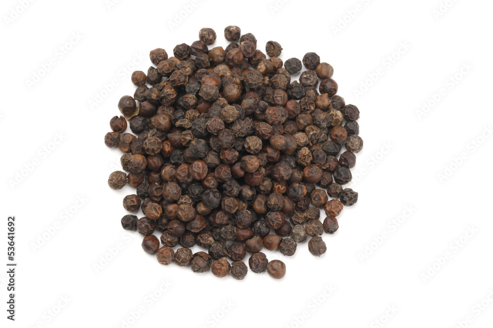 Black pepper corns Scattered on white background Black pepper corns Scattered on white background