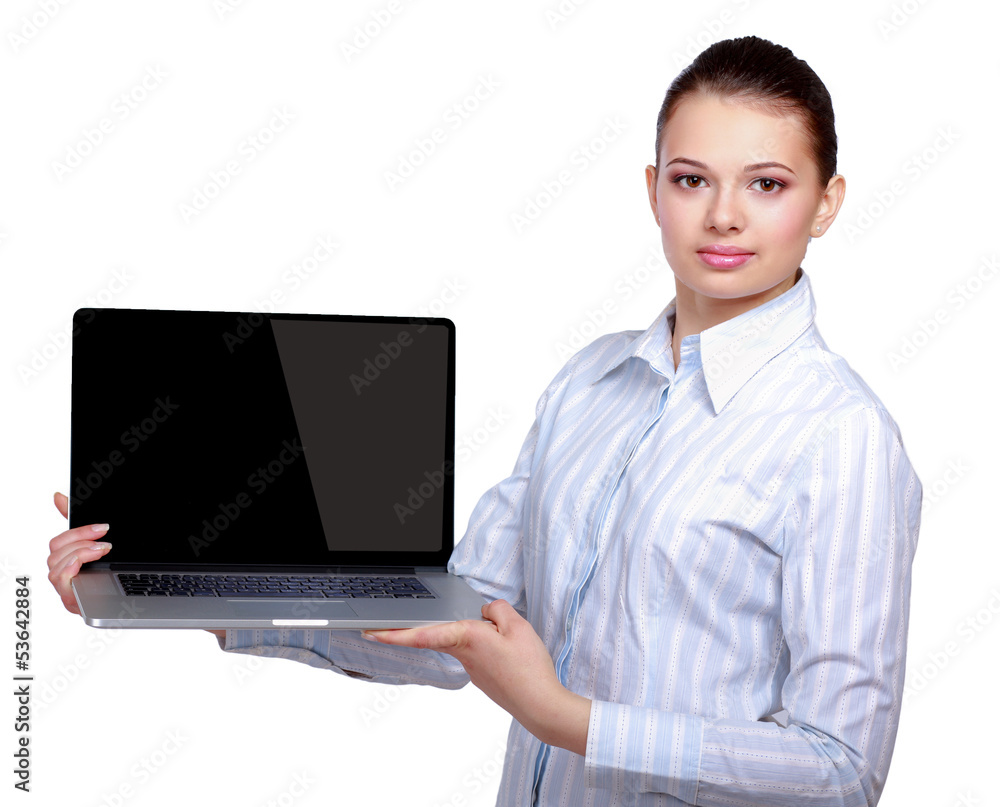 Portrait of beautiful woman with laptop Portrait of beautiful woman with laptop