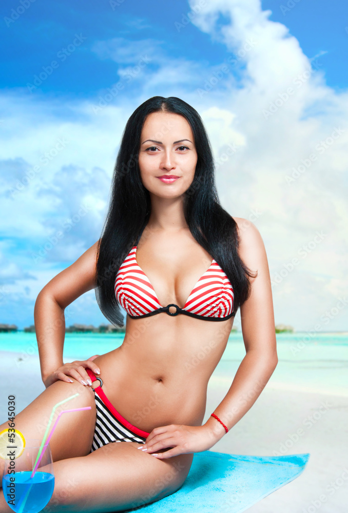 Beautiful woman in beach bikini Beautiful woman in beach bikini