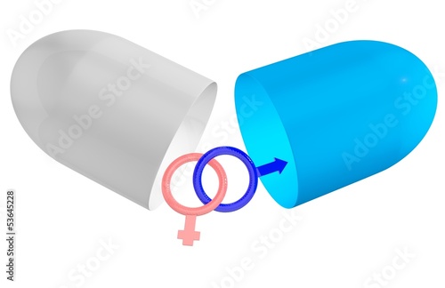 Concept pill for sex isolated on white