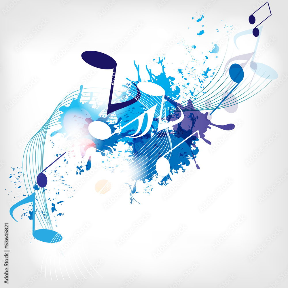 abstract musical background with notes - obrazy, fototapety, plakaty 