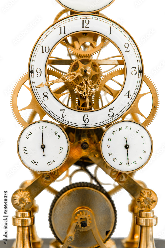 Fototapeta premium Vintage clock in golden and white colors