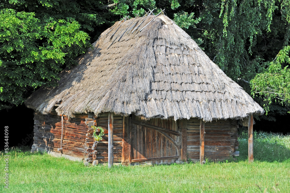 Ancient traditional ukrainian rural wooden barn