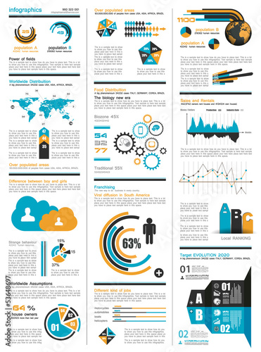 Infographic elements - set of paper tags, technology icons...