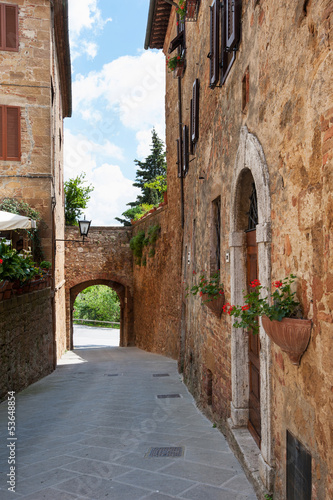 Street view in Pienza village. Tuscany, Italy.