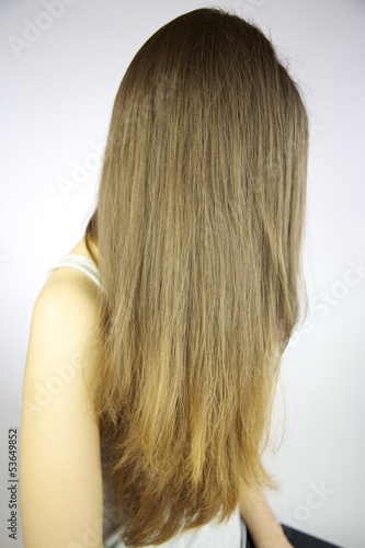 Head with long beautiful hair posing