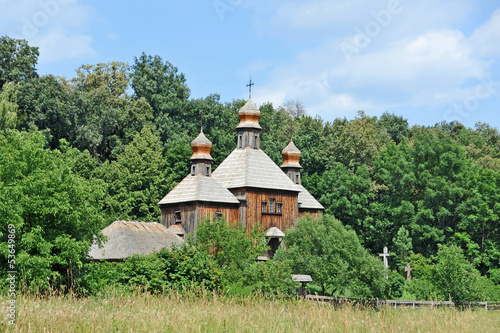 Antique wooden church at Pirogovo,  Kiev, Ukraine