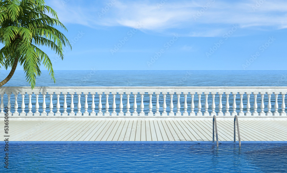 Fototapeta premium Empty swimming pool near the sea
