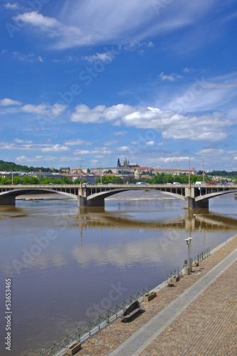 View of Prague Castle and Vltava river in Prague, Czech Republic © sushaaa