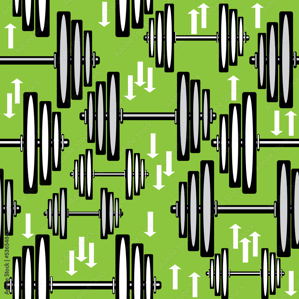.seamless pattern dumbbells on green background .seamless pattern dumbbells on green background