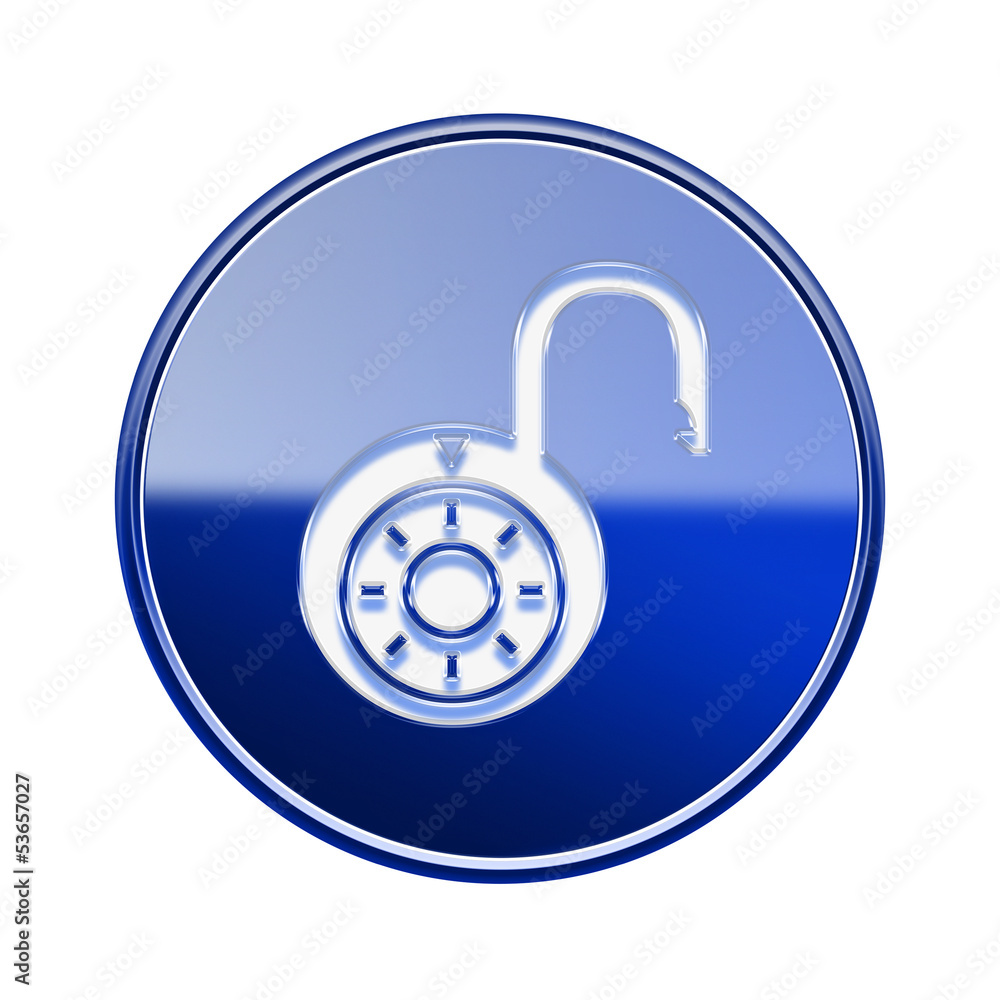 Lock on icon glossy blue, isolated on white background. Lock on icon glossy blue, isolated on white background.