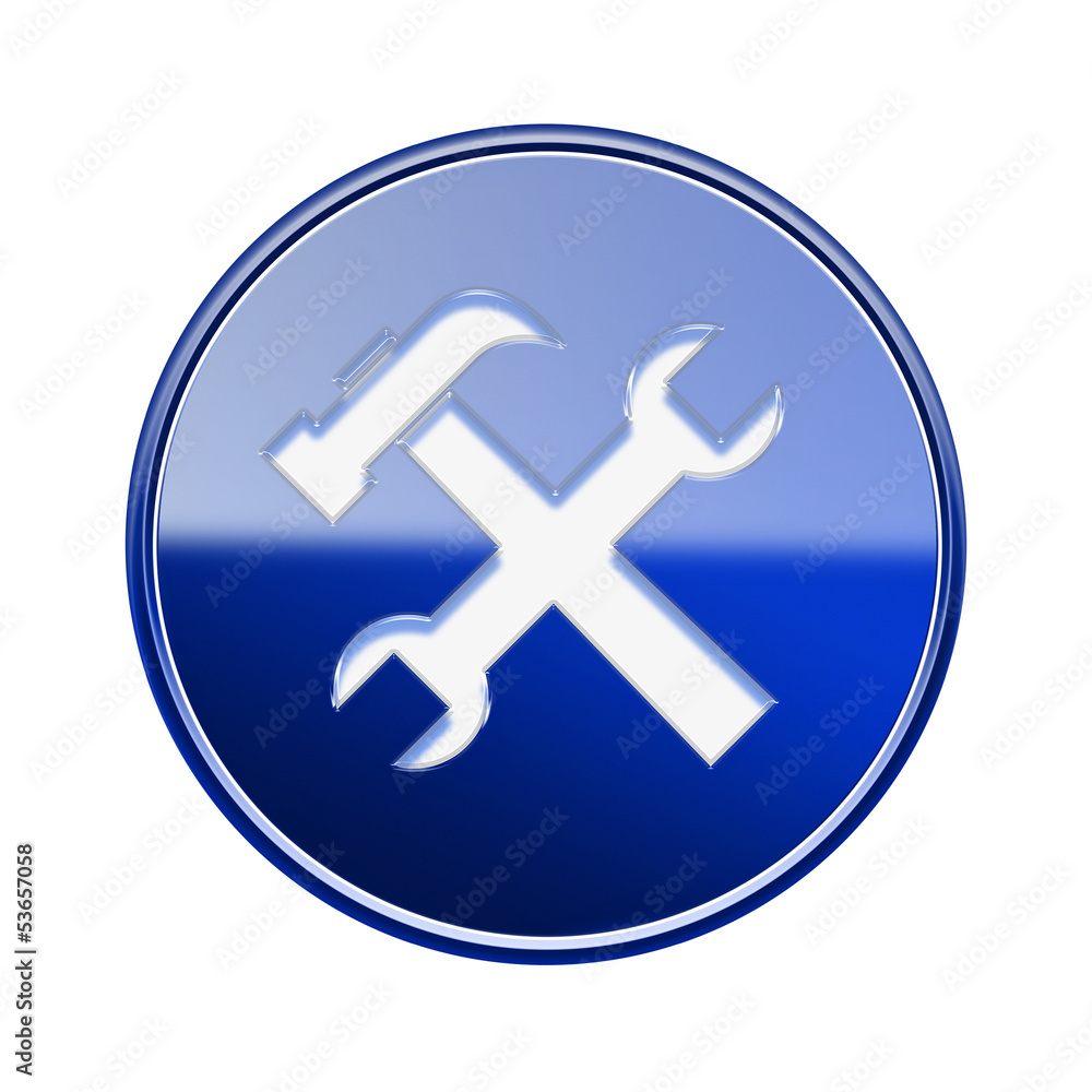 Tools icon glossy blue, isolated on white background. Tools icon glossy blue, isolated on white background.