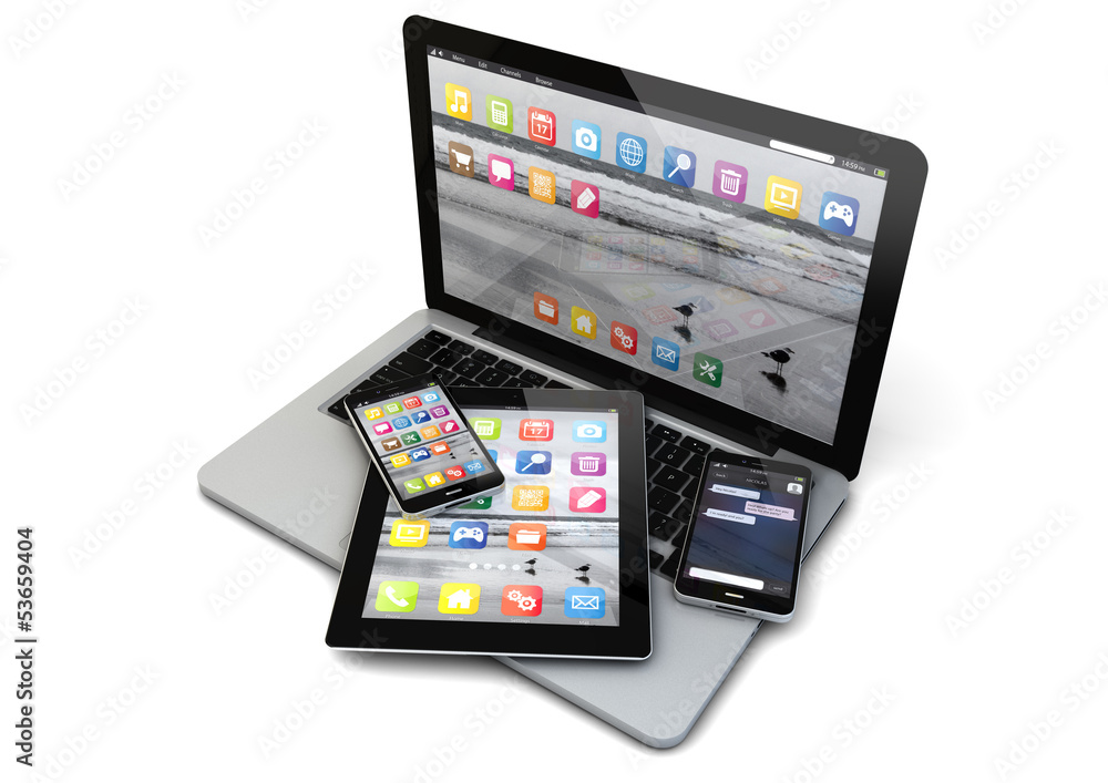 laptop, smartphones and tablet