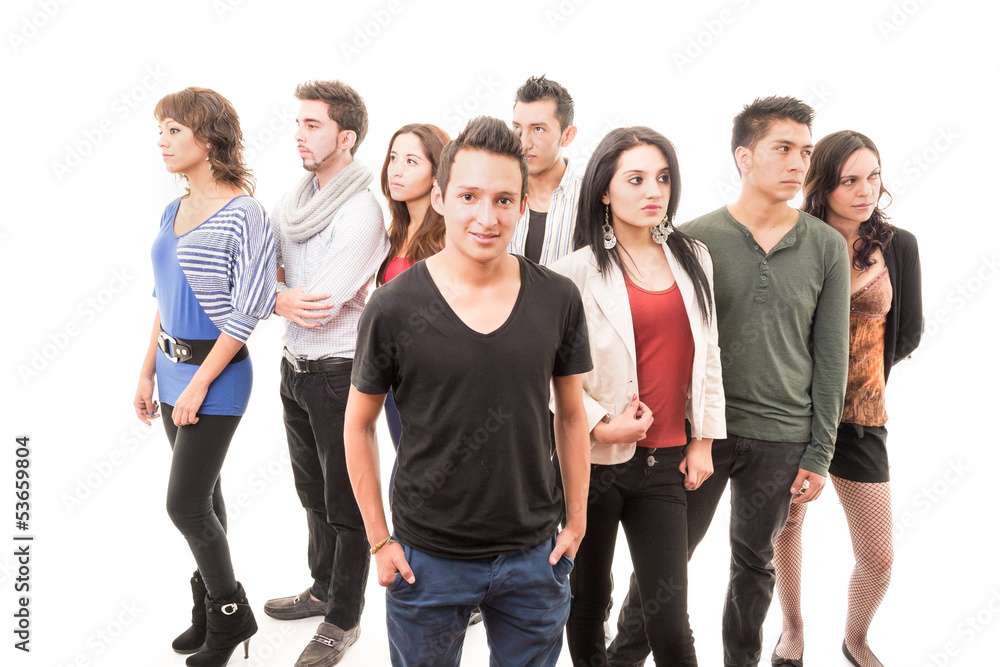 Group of hipanic teen people. Isolated.