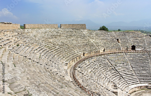 Ancient amphitheater near Pamukkale in Hierapolis, Turkey