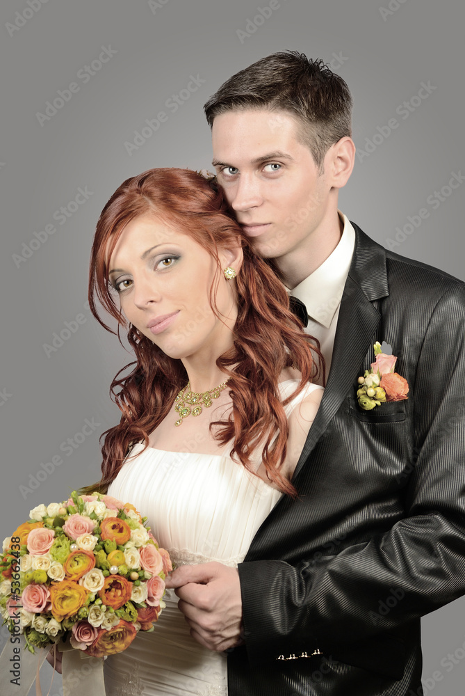 Close up of a nice young wedding couple
