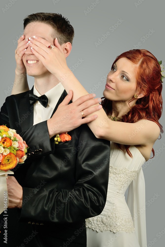 Close up of a nice young wedding couple