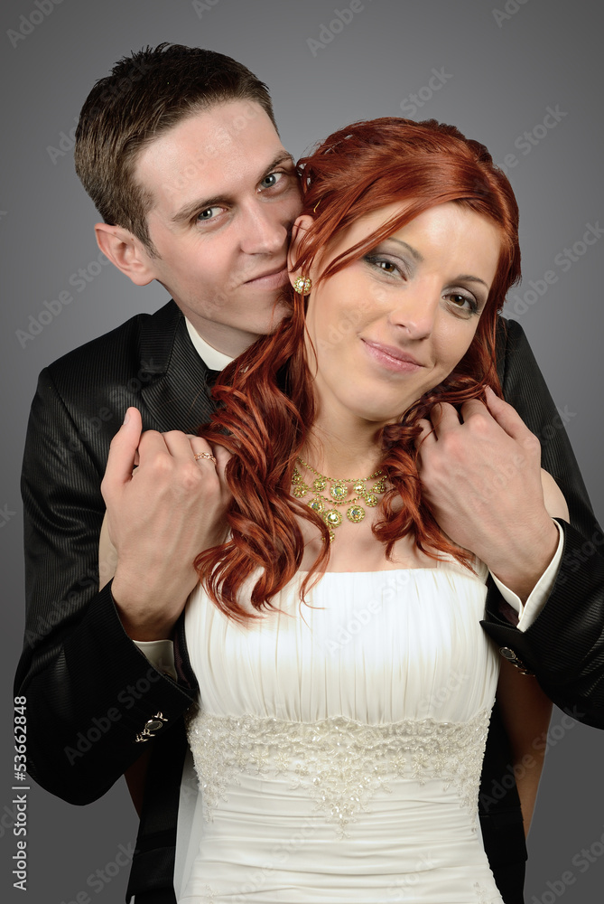 Close up of a nice young wedding couple