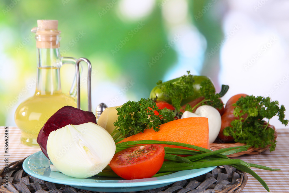 Peeled vegetables on plate on napkin Peeled vegetables on plate on napkin