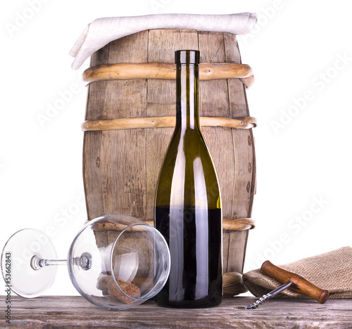 barrel with corkscrew and wine glass