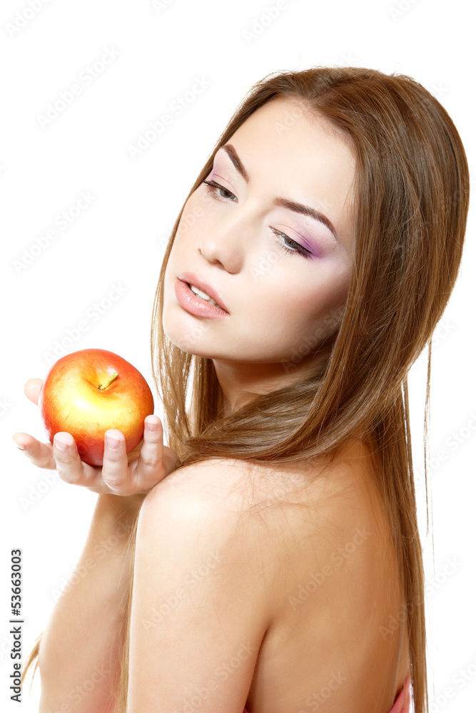 beauty portrait of attractive girl with apple beauty portrait of attractive girl with apple
