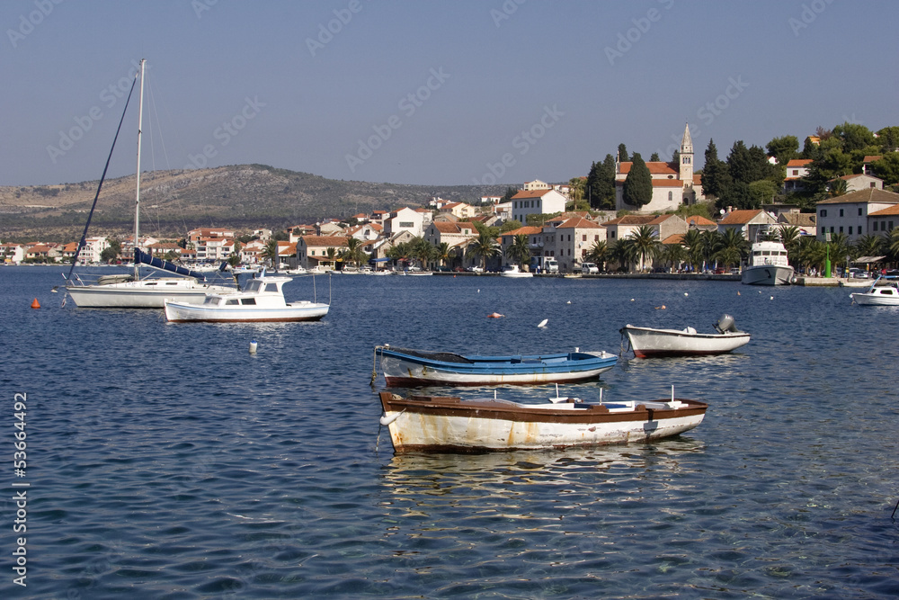 Wooden fishing boats in Rogoznica on Adriatic coast in Croatia