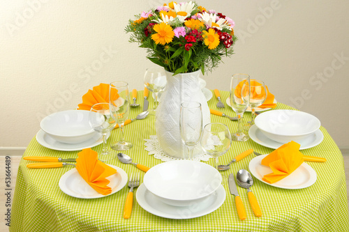 Beautiful table setting for breakfast