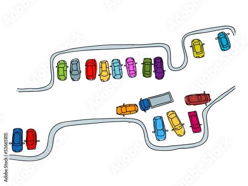 Set of funny cars on parking space for your design