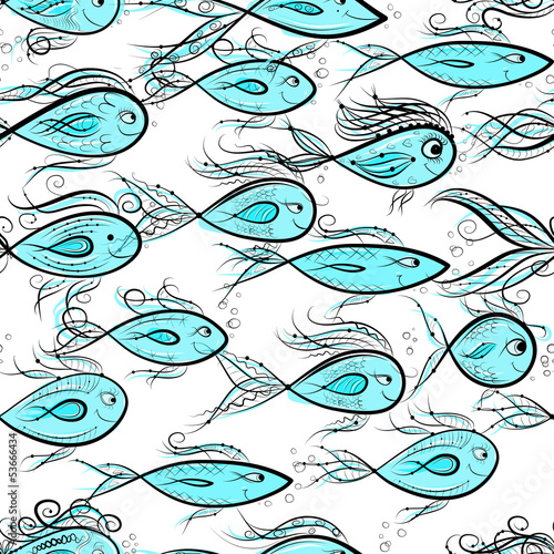 Seamless pattern with funny fishes for your design