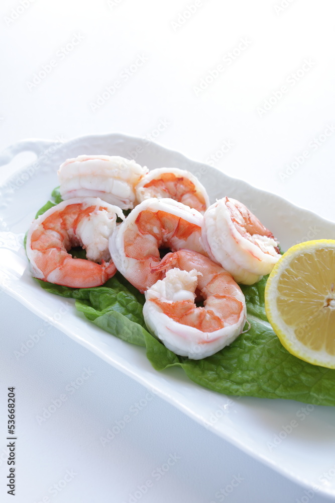 freshness prawn salad served with lemon