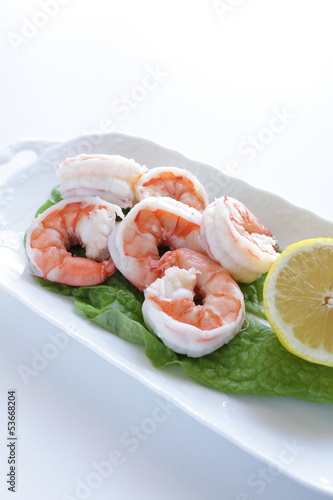 freshness prawn salad served with lemon