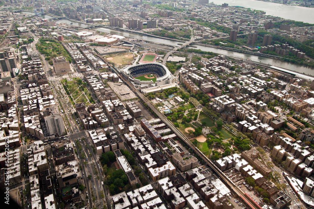 Helicopter view of Yankee Stadium in Manhattan, New York, USA