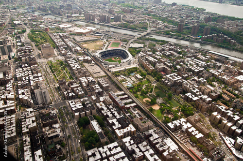 Helicopter view of Yankee Stadium in Manhattan, New York, USA