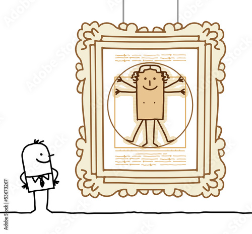 man watching man watching the Vitruvian man