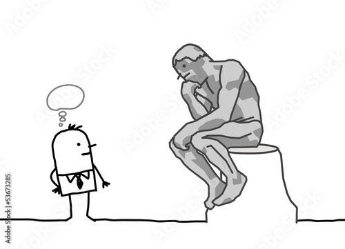 man watching the Rodin's thinker
