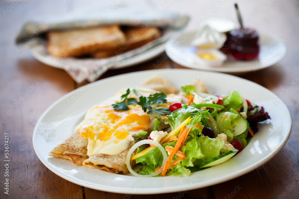 cheesy crepes and a fresh salad