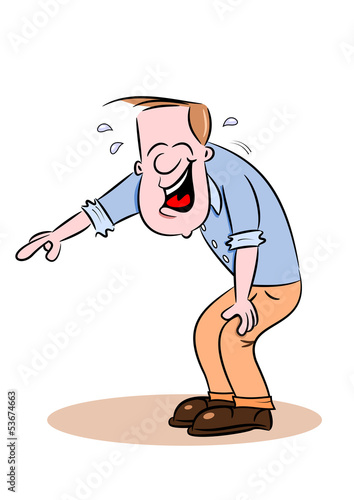 A cartoon guy bent over laughing and pointing