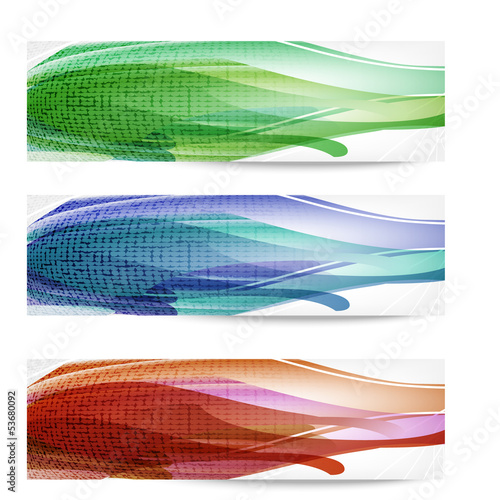 three vector banner with abstract grid
