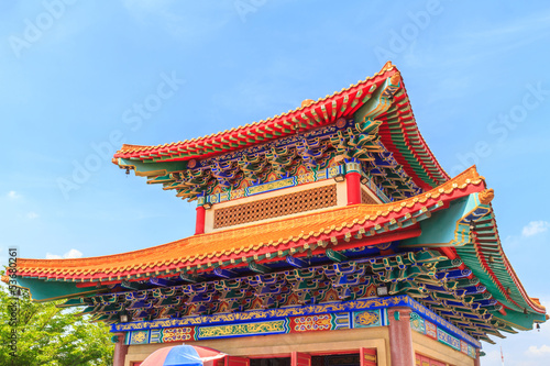 Chinese temple roof in Thailand. © jtairat