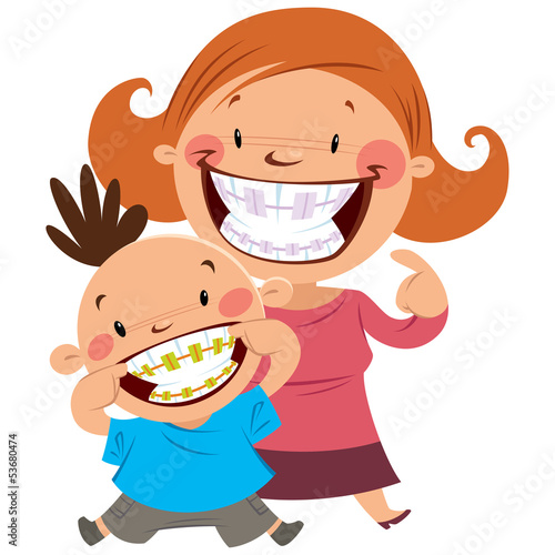 Quadro em tela Happy mom and son with braces
