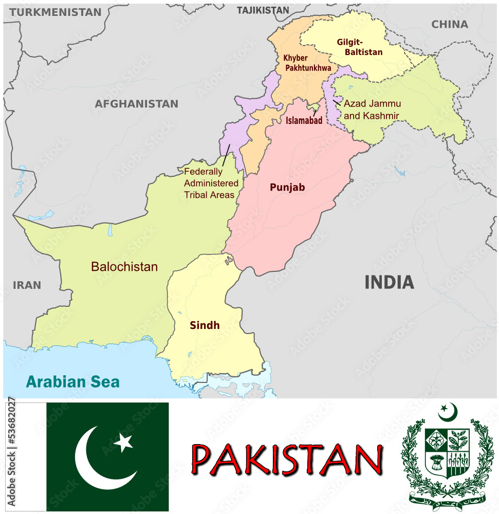 Pakistan Asia national emblem map symbol motto