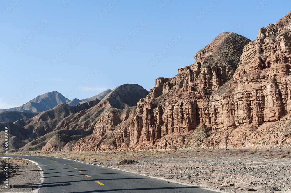 Road in Danxia landform in Zhangye, Gansu of China Road in Danxia landform in Zhangye, Gansu of China